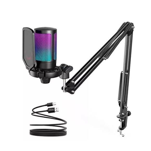 FIFINE PC USB Microphone Podcast Condenser Mic Boom Arm A6T - BLACK - Picture 1 of 5